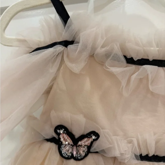 Lola and the Boys Elegant Cream Tulle Dress with Butterfly Accents - Picture 2 of 5